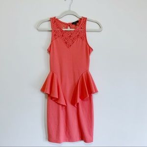 Soprano Coral Peplum Bodycon Dress XS